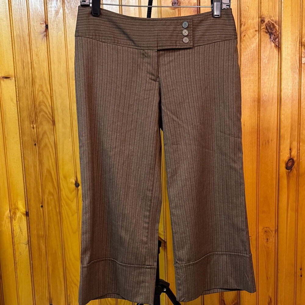 No Boundaries Brown Pinstripe Cropped Dress Pants